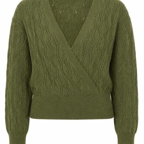 Axara Women’s Green V-Neck Wrap Knit Jumper Size S