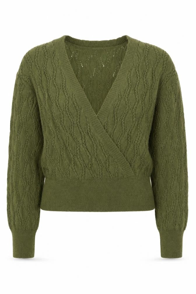Axara Women’s Green V-Neck Wrap Knit Jumper Size S