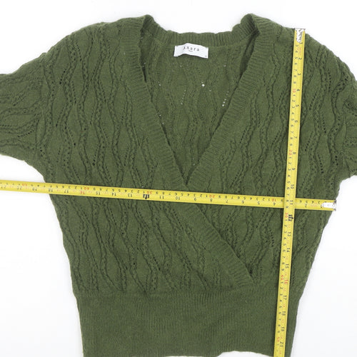 Axara Women’s Green V-Neck Wrap Knit Jumper Size S