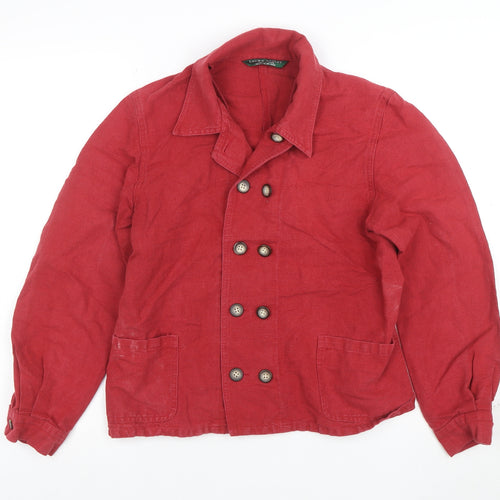 Laura Ashley Women's Red Linen Blend Pea Coat Jacket Size S