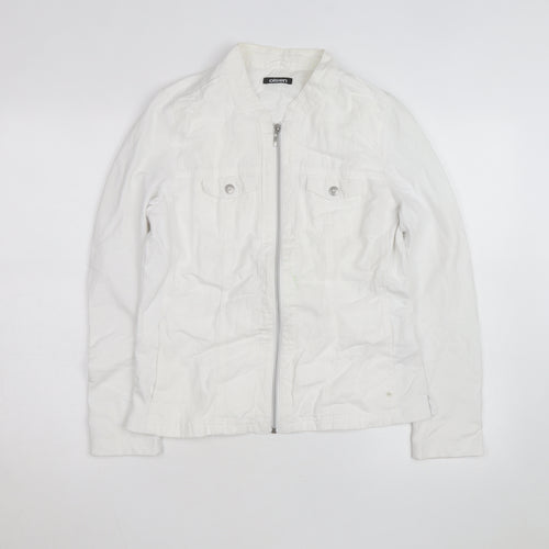 Olsen Women's White Linen Cotton Zip Button-Up Shirt Size 12