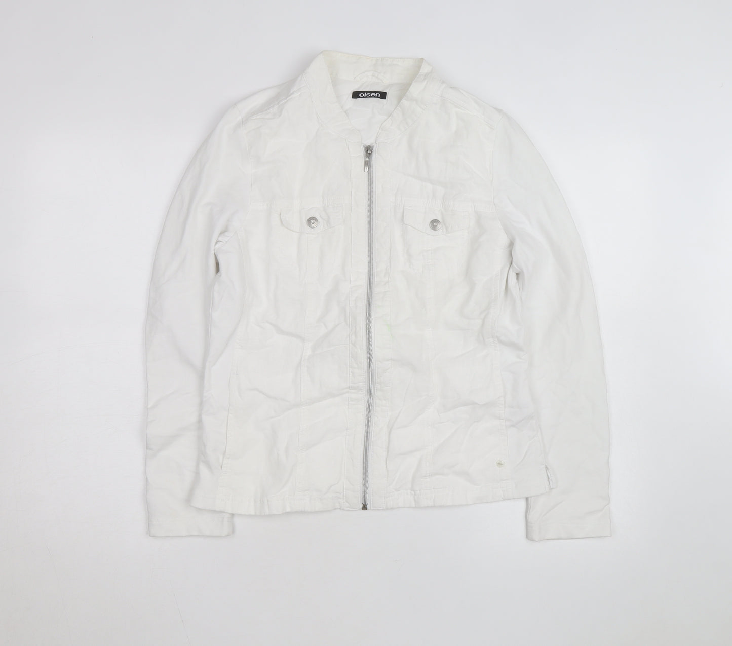Olsen Women's White Linen Cotton Zip Button-Up Shirt Size 12
