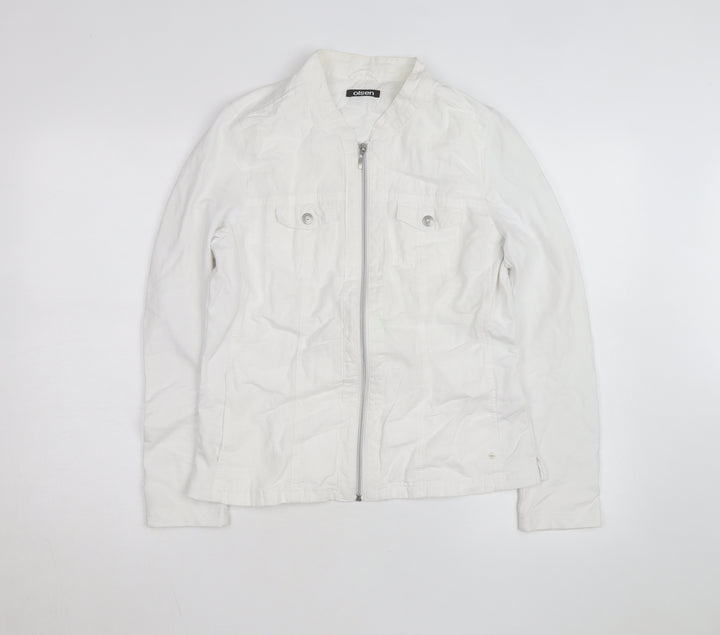 Olsen Women's White Linen Cotton Zip Button-Up Shirt Size 12