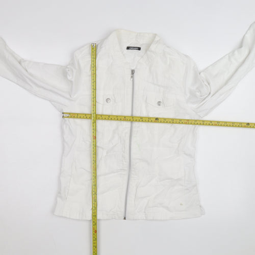 Olsen Women's White Linen Cotton Zip Button-Up Shirt Size 12