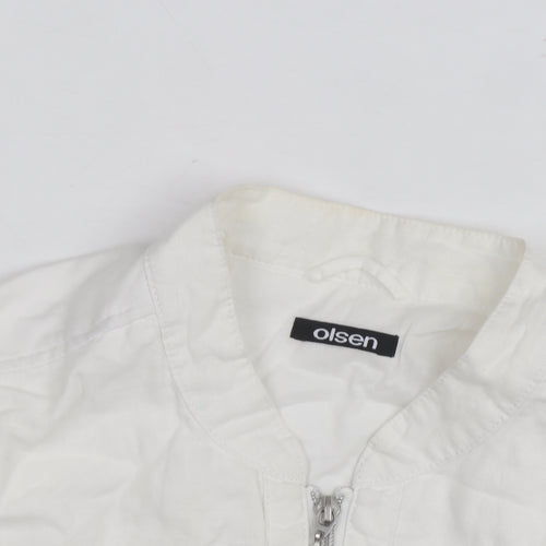 Olsen Women's White Linen Cotton Zip Button-Up Shirt Size 12