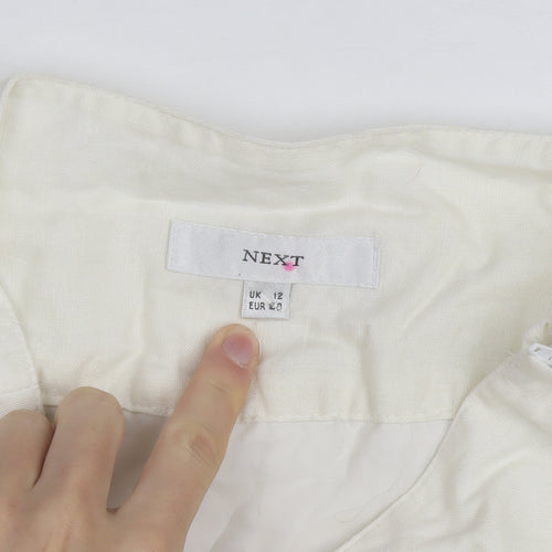 Next Women Ivory Linen Blend A-Line Embroidered Knee Length Skirt Size 12