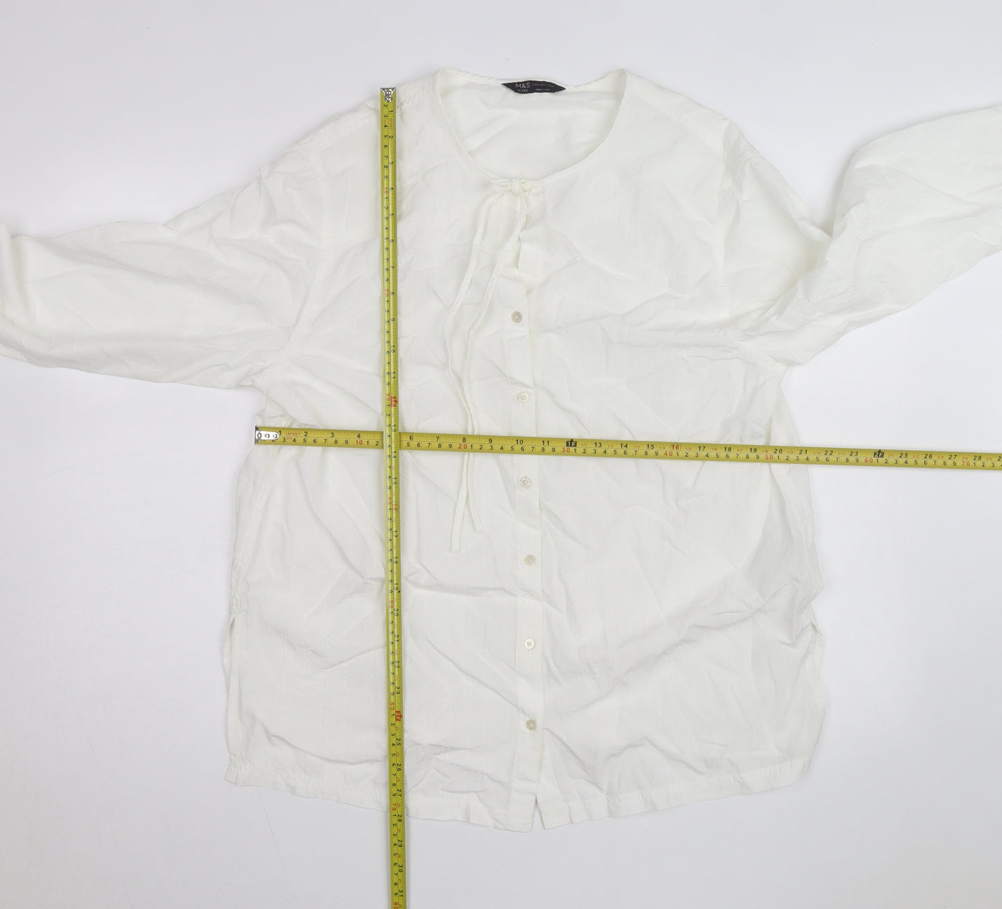 Marks and Spencer Women's White Blouse Size 14 Regular Fit Tunic