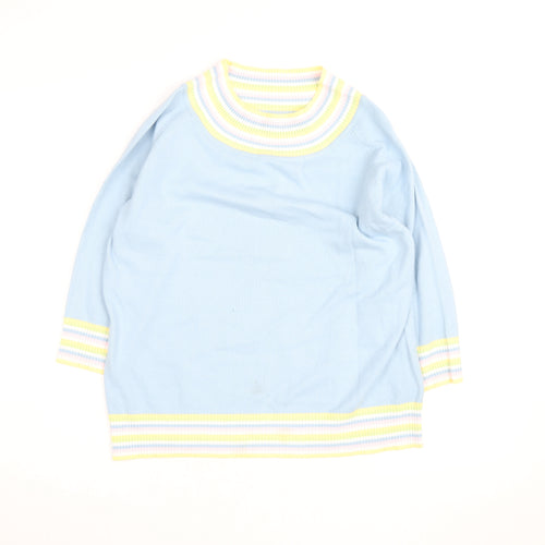 Etam Women Blue Striped High Neck Cotton Knit Jumper L