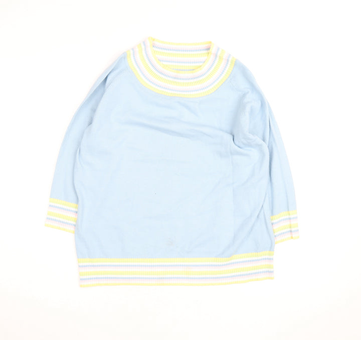 Etam Women Blue Striped High Neck Cotton Knit Jumper L