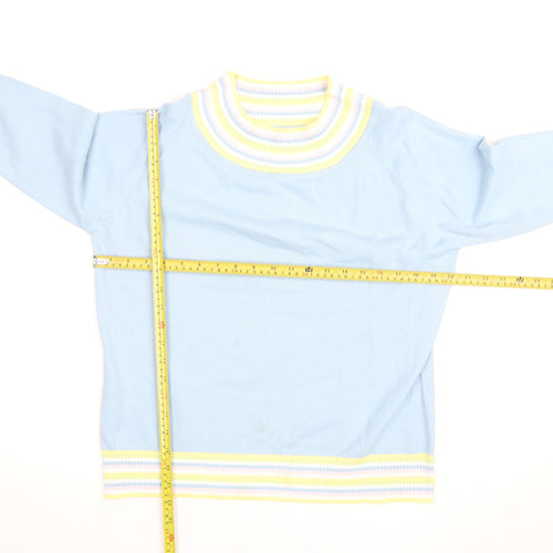 Etam Women Blue Striped High Neck Cotton Knit Jumper L