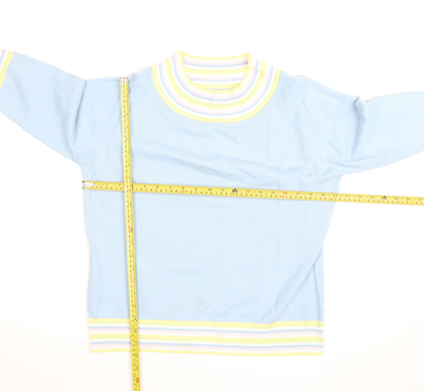 Etam Women Blue Striped High Neck Cotton Knit Jumper L
