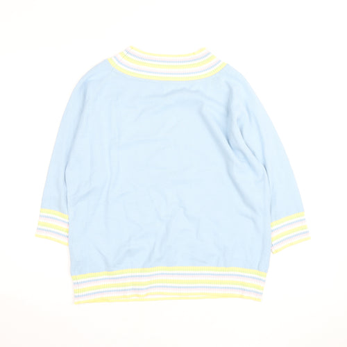 Etam Women Blue Striped High Neck Cotton Knit Jumper L