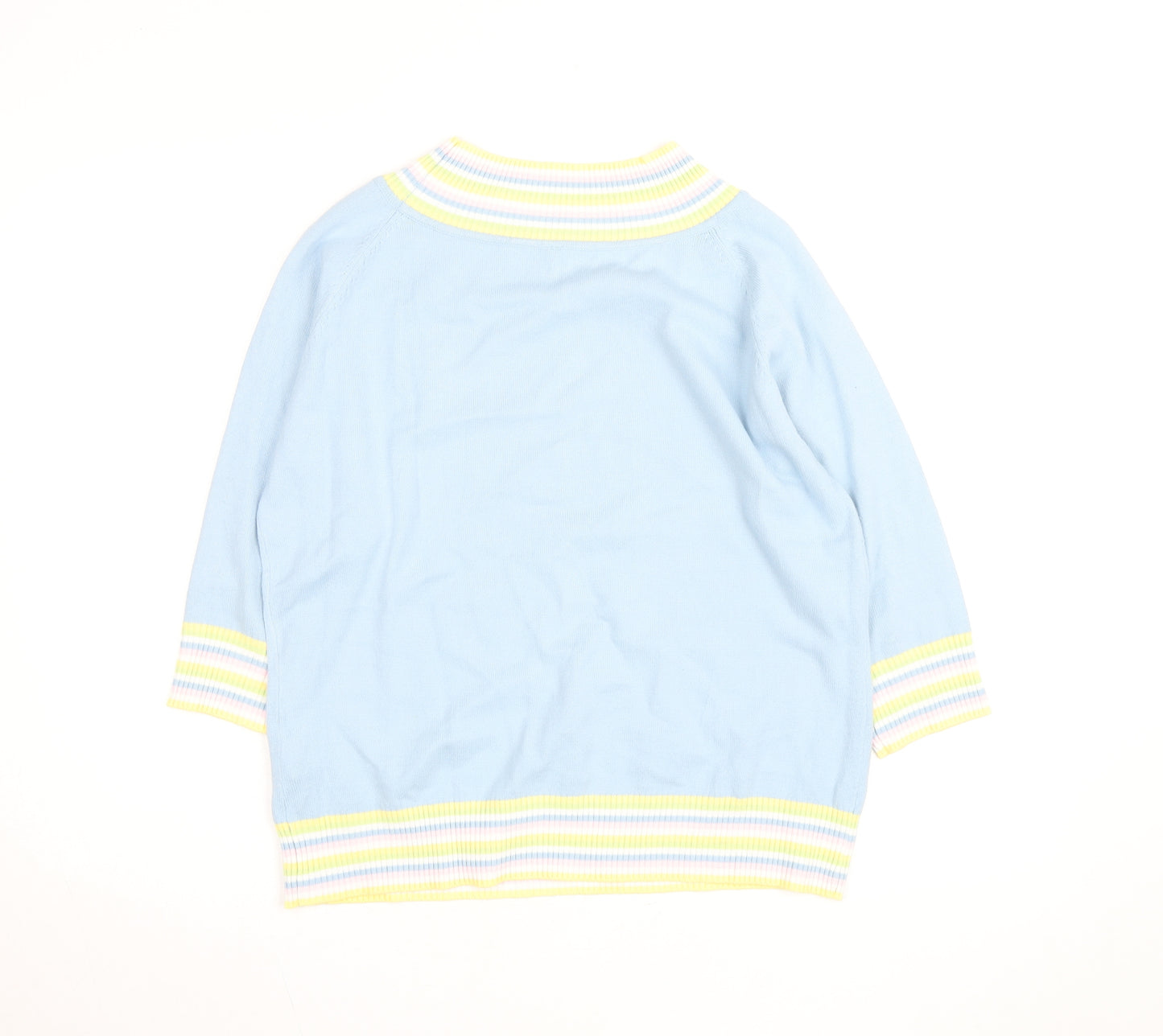 Etam Women Blue Striped High Neck Cotton Knit Jumper L