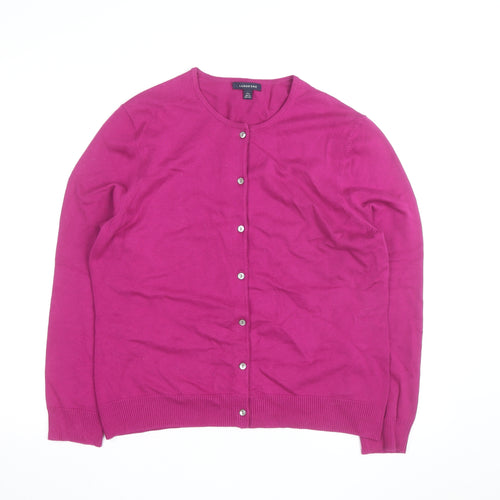 Lands' End Women's Pink Cotton Knit Crew Neck Cardigan L