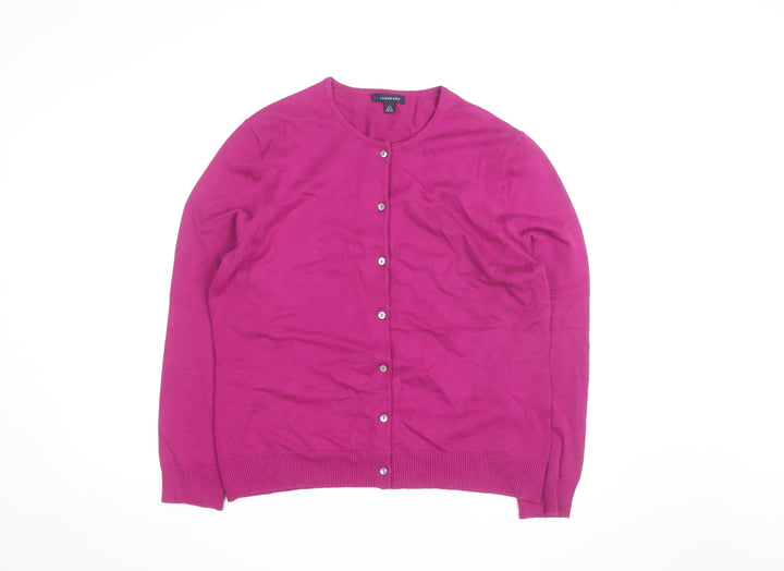 Lands' End Women's Pink Cotton Knit Crew Neck Cardigan L