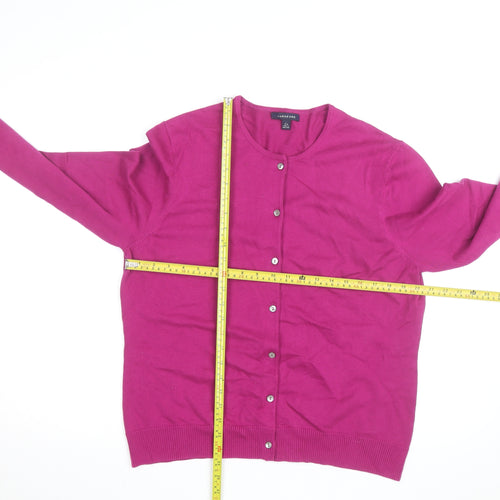 Lands' End Women's Pink Cotton Knit Crew Neck Cardigan L