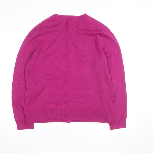 Lands' End Women's Pink Cotton Knit Crew Neck Cardigan L