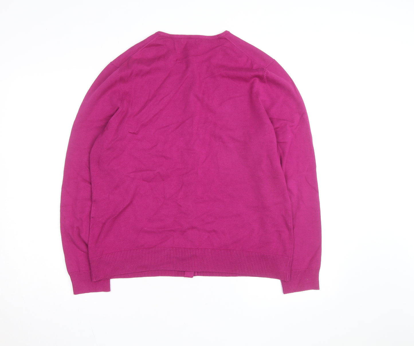 Lands' End Women's Pink Cotton Knit Crew Neck Cardigan L