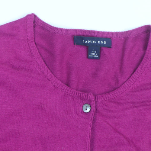 Lands' End Women's Pink Cotton Knit Crew Neck Cardigan L
