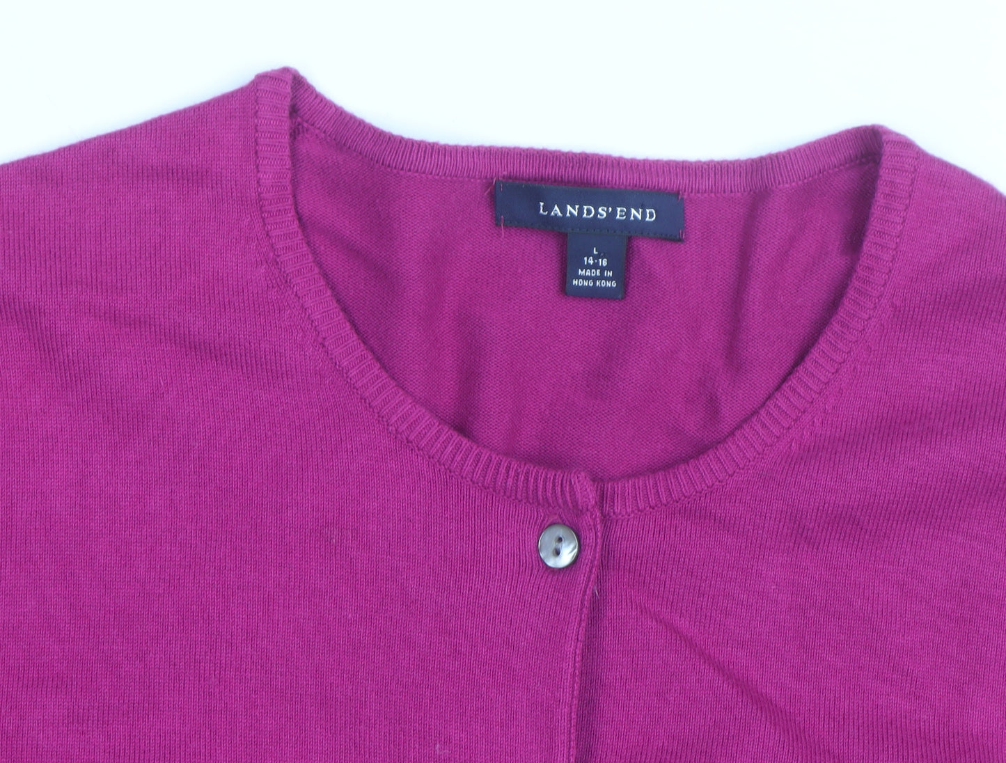 Lands' End Women's Pink Cotton Knit Crew Neck Cardigan L