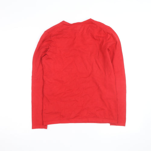 Tommy Hilfiger Women's Red V-Neck Cotton Jumper Size S