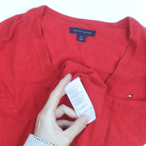 Tommy Hilfiger Women's Red V-Neck Cotton Jumper Size S