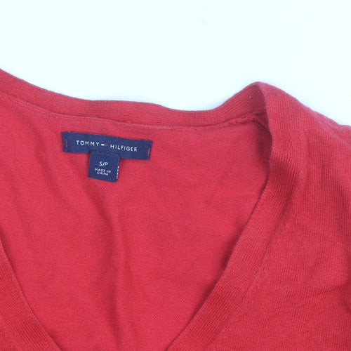 Tommy Hilfiger Women's Red V-Neck Cotton Jumper Size S