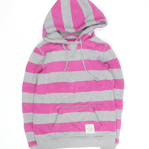 Jack Wills Womens Grey Pink Stripe Pullover Hoodie Size 8 Cotton Blend