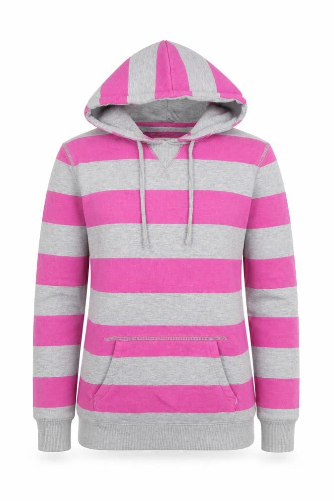 Jack Wills Womens Grey Pink Stripe Pullover Hoodie Size 8 Cotton Blend