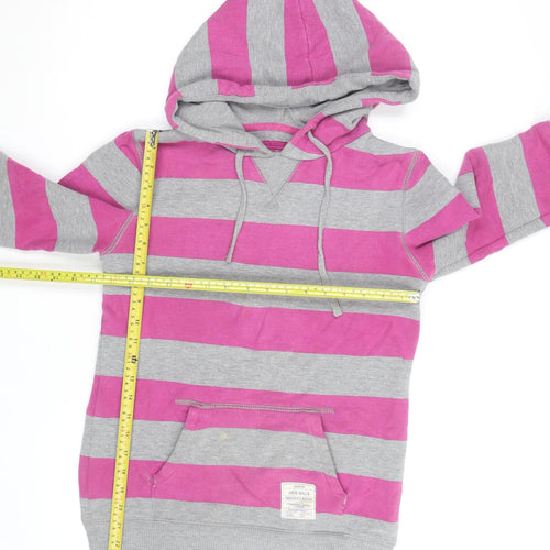 Jack Wills Womens Grey Pink Stripe Pullover Hoodie Size 8 Cotton Blend