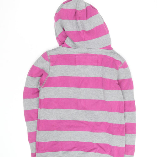 Jack Wills Womens Grey Pink Stripe Pullover Hoodie Size 8 Cotton Blend