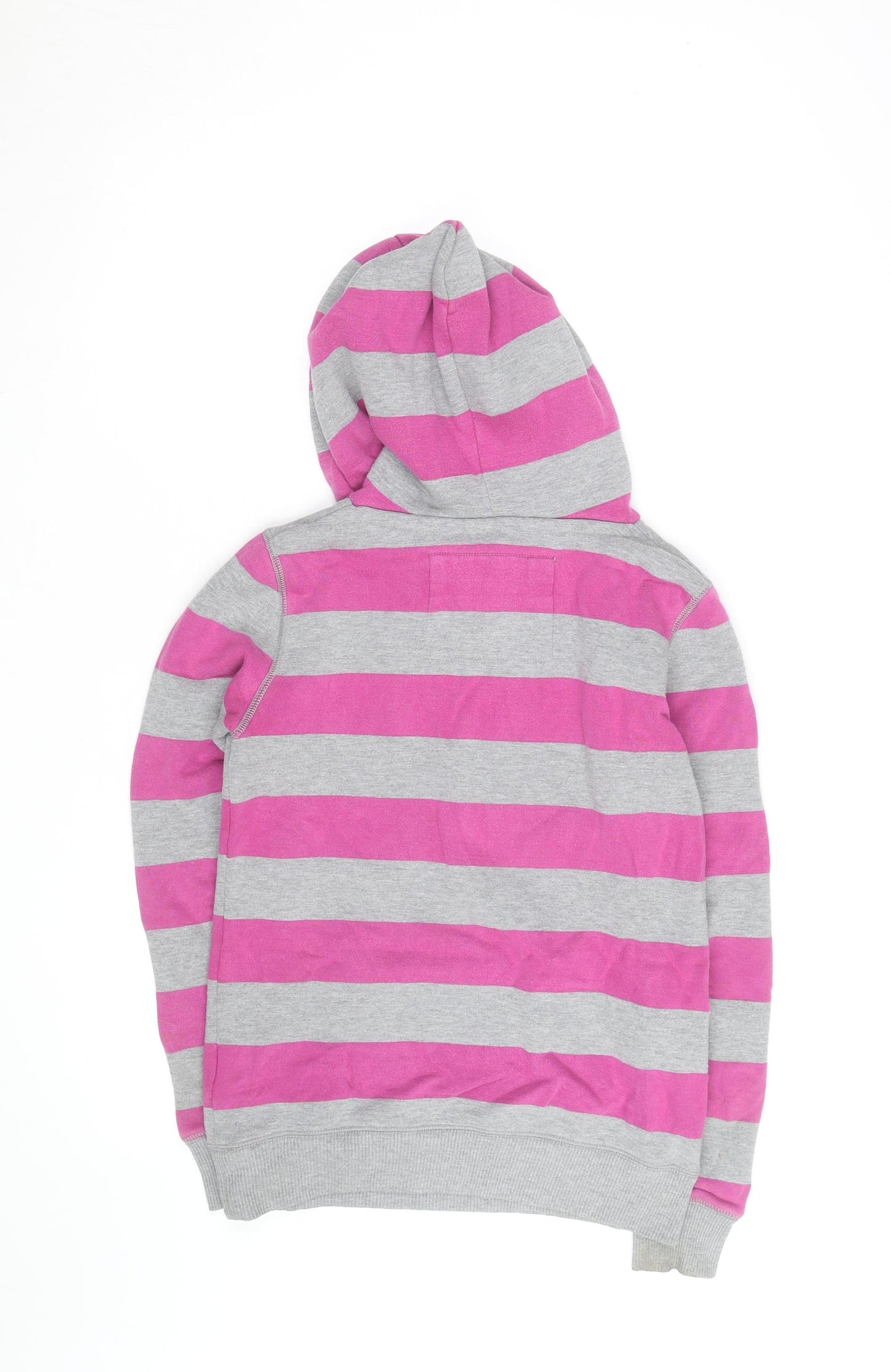 Jack Wills Womens Grey Pink Stripe Pullover Hoodie Size 8 Cotton Blend