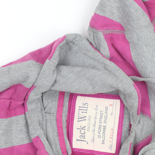 Jack Wills Womens Grey Pink Stripe Pullover Hoodie Size 8 Cotton Blend