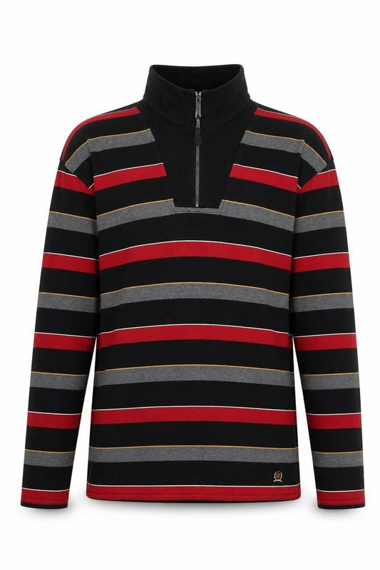 Front view of Tommy Hilfiger Men’s Multicoloured Striped 1/2 Zip Sweatshirt XL