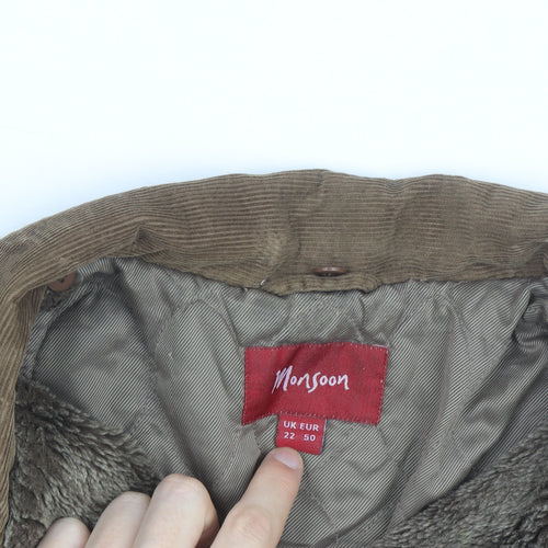 Monsoon Women Brown Corduroy Jacket Size 22 Lined Casual Coat