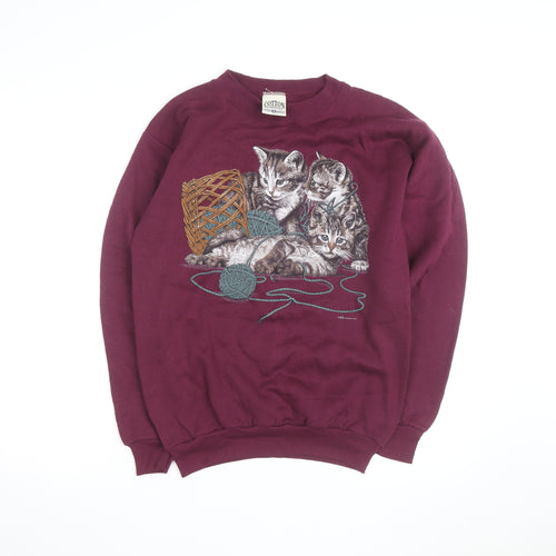 Cotton Grove Designs Men’s Red Cat Print Sweatshirt Size S Vintage Pullover