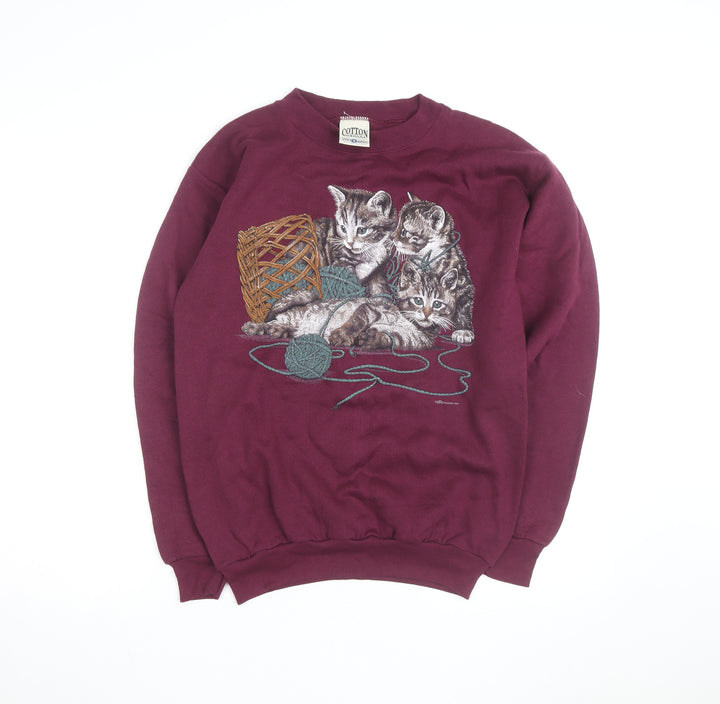 Cotton Grove Designs Men’s Red Cat Print Sweatshirt Size S Vintage Pullover