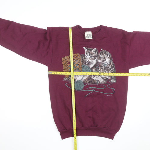 Cotton Grove Designs Men’s Red Cat Print Sweatshirt Size S Vintage Pullover