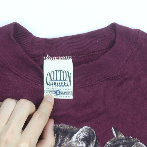 Cotton Grove Designs Men’s Red Cat Print Sweatshirt Size S Vintage Pullover