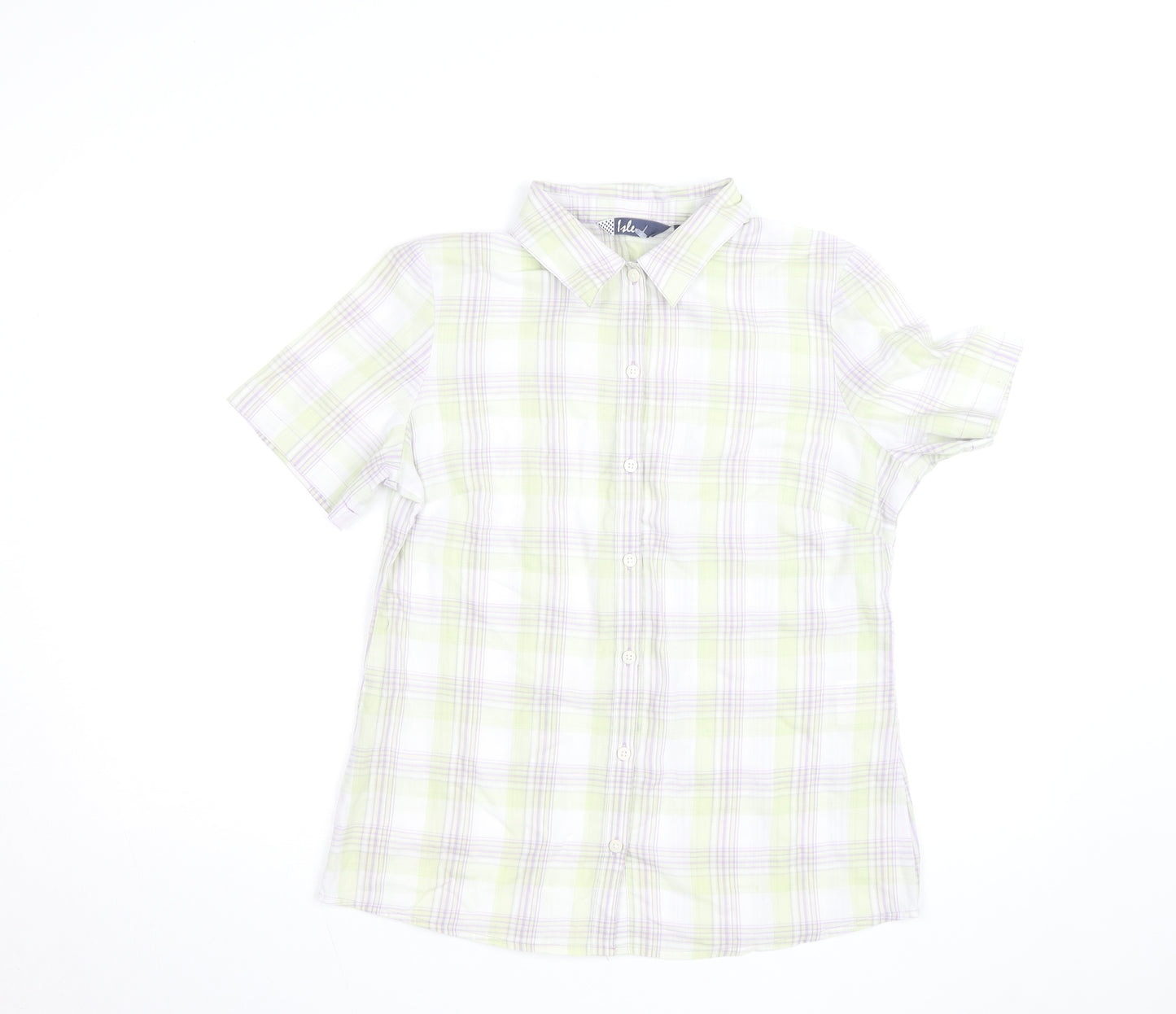 Isle Womens Multicoloured Check Cotton Short Sleeve Button-Up Shirt Size 12