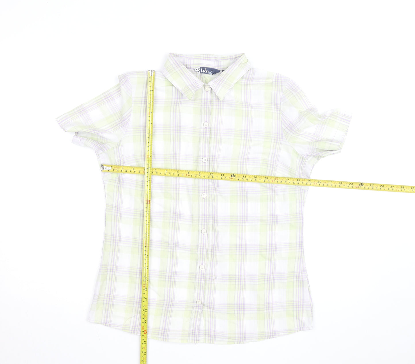 Isle Womens Multicoloured Check Cotton Short Sleeve Button-Up Shirt Size 12