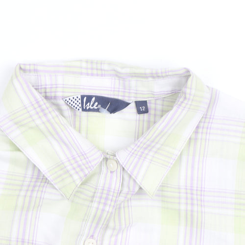 Isle Womens Multicoloured Check Cotton Short Sleeve Button-Up Shirt Size 12