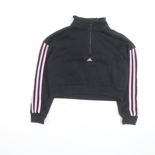 Adidas Girls Black Pink 1/2 Zip Hoodie Sweatshirt Size 13-14 Years