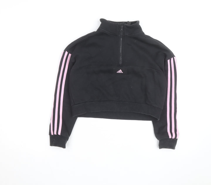 Adidas Girls Black Pink 1/2 Zip Hoodie Sweatshirt Size 13-14 Years