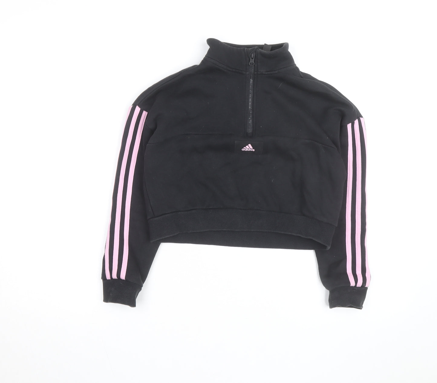 Adidas Girls Black Pink 1/2 Zip Hoodie Sweatshirt Size 13-14 Years