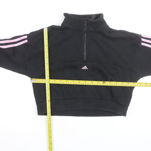 Adidas Girls Black Pink 1/2 Zip Hoodie Sweatshirt Size 13-14 Years