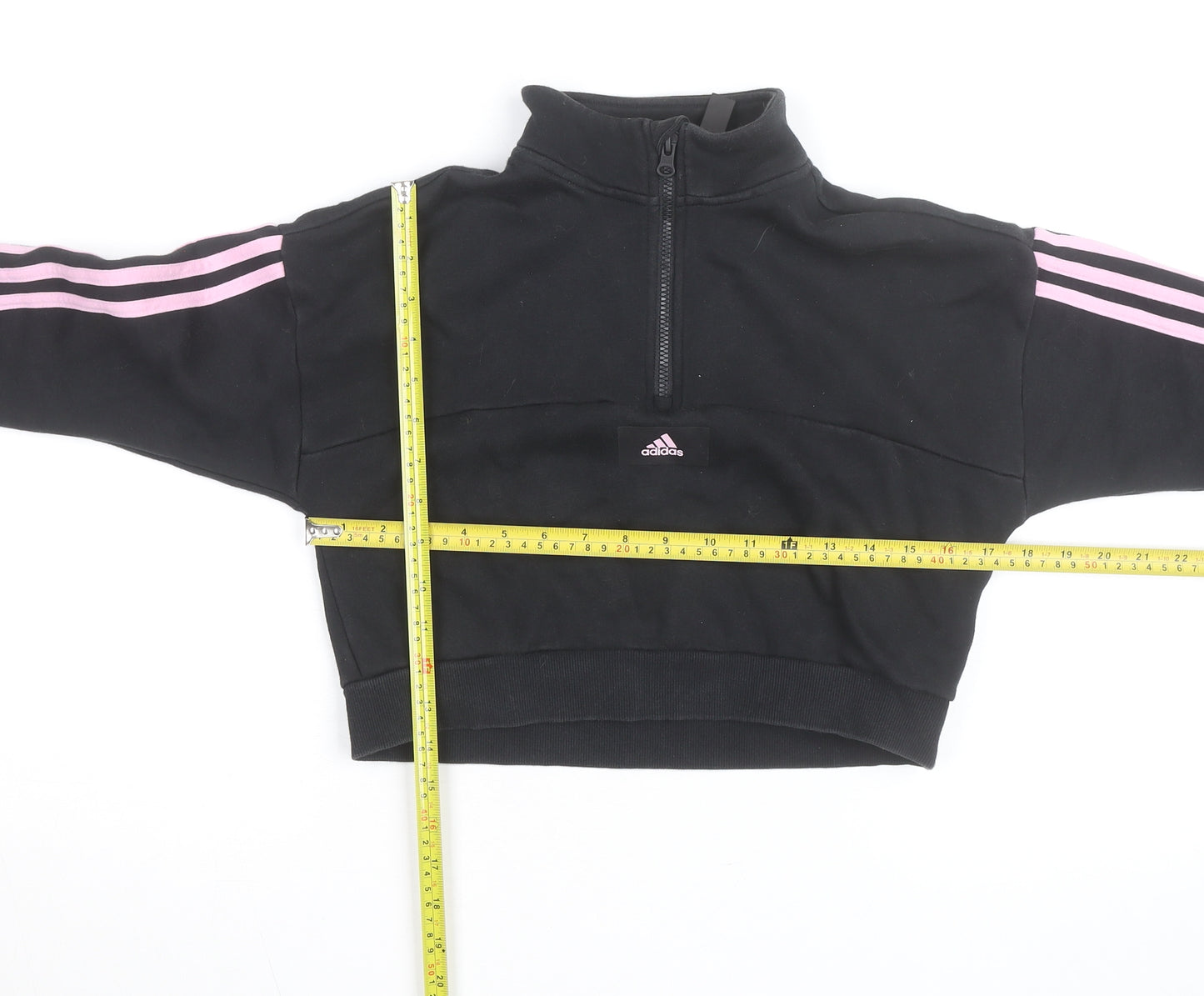 Adidas Girls Black Pink 1/2 Zip Hoodie Sweatshirt Size 13-14 Years