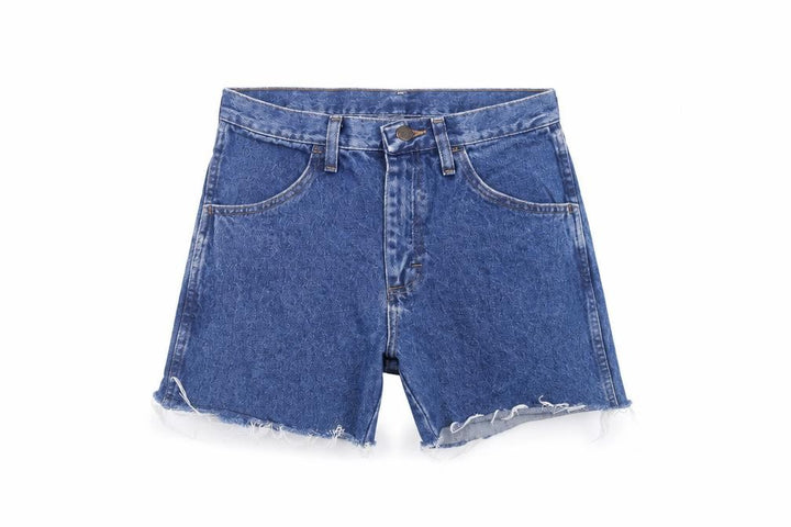Front view of Rustler Men's Blue Denim Distressed Shorts, size 30, Regular Fit