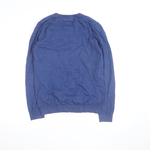 s.Oliver Men's Blue V-Neck Cotton Jumper Size M Classic Knitwear