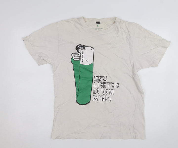 Fenchurch Men Beige Graphic Print Short Sleeve T-Shirt Size L